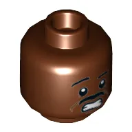 Minifig Head Dr Winston Zeddemore, Dual Sided, Thin Moustache, Determined / Scared with Teeth Print [Hollow Stud]