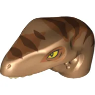 Animal Body Part, Dinosaur, Raptor Head with Tan Teeth and Dark Orange and Dark Brown Stripes Print