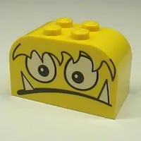 Brick Curved 2 x 4 x 2 Double with Monster Face Scared with Teeth Print