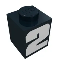 Brick 1 x 1 with Bold White '2' Print