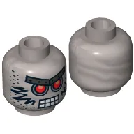 Minifig Head Sheriff Not-a-robot, Red Eyes, Metal Eyebrows with Rivets, 8 Mouth Squares, Stubble and Black Markings Print [Hollow Stud]