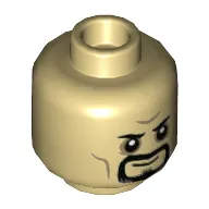 Minifig Head Doctor Strange (Sinister Strange), Dark Tan Eye Shadow, Closed Mouth, Black Goatee, Smirk / Three Eyes Angry Print