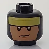 Minifig Head Batman, Balaclava with Yellow Headband, Nougat Face, Frown / Bared Teeth Print