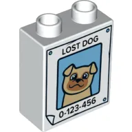 Duplo Brick 1 x 2 x 2 with Bottom Tube, Poster with Dog and 'LOST DOG 1-234-456' Print