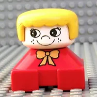 Duplo 2 x 2 x 2 Figure Brick, Rounded Bangs, White Head, Yellow Hair, Yellow Bow, Freckles Print