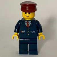 Train Conductor, Dark Blue Suit with Tie and Train Logo, Dark Red Hat
