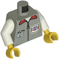 Torso Vest with Rescue Coast Guard Logo, ID Badge, Red Collar, Zipper Print, White Arms, Yellow Hands