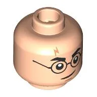 Minifig Head Harry Potter, Thick Black Eyebrows, Glasses, Smirk/ Bright Pink Swelling