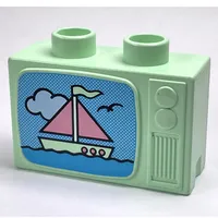 Duplo Television 1 x 2.5 x 1.3 with Pink and Light Green Ship Print