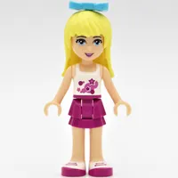 Stephanie - White Top, Magenta Skirt, Medium Azure Bow