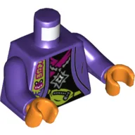 Torso Jacket, Open over Black Undershirt with Magenta Trim, Lime Fanny Pack (Bum Bag), Necklace with Shuriken Print, Dark Purple Arms, Orange Hands