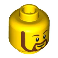 Minifig Head, Beard Brown Rounded, White Pupils, Grin Print