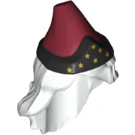 Hair and Hat, Long Wavy Hair, Dark Red Hat with Black Band with Gold Stars print