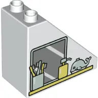 Duplo Brick 4 x 2 x 3 Slope 45° with Cup with Toothbrushes, Soap Dispenser, Whale, and Mirror Print
