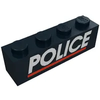 Brick 1 x 4 with White 'POLICE' and Red Line Print
