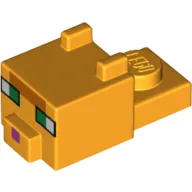 Animal Body Part, Cat Head 1 x 2 with Cube with Ears, Nose and Pixelated Face with Green Eyes and Dark Pink Nose Print (Cat)