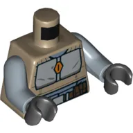 Torso Vest with Light Bluish Gray Chest Panel, Dark Brown Belt with Pouches and Buckle Print, Sand Blue Arms, Black Hands