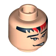 Minifig Head Taejo Togokahn, Black and Red Bangs, Eyebrows, Mouth Open to Side Print [Blocked Open Stud]
