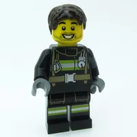 Firefighter, Black Fire Suit, Dark Brown Hair