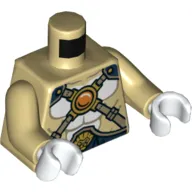 Torso Bare Chest with Body Lines, Gold Crossing Straps and Blue Round Jewel (Chi) Print, Tan Arms, White Hands