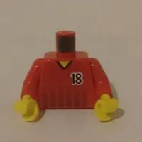 Torso Soccer Shirt, Black Fading Stripes and '18' Front and Back Print, Red Arms, Yellow Hands