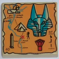 Tile 2 x 2 with Orange Map and Hieroglyphs, Anubis Head, 40 Print