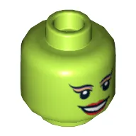 Minifig Head Oola, Dual Sided, Arched Eyebrows, Eyelashes, Red Lips, Smile / Scared Print [Hollow Stud]