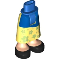 Minidoll Hips and Skirt with Ankles Blue Apron, Yellowish green Flowers, Black Shoes