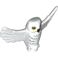 Animal, Bird, Owl Small with Open Wings, Angular Features with Yellow Eyes and Light Bluish Gray Rippled Chest Feathers Print