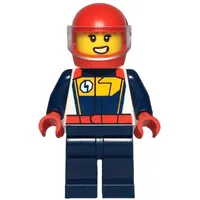 Race Driver, Dark Blue and White Racing Suit, Red Helmet with Visor