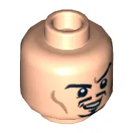 Minifig Head Iron Man (Tony Stark), Dual Sided, Moustache, Goatee and Cheek Lines, Sneering / Scared Print [Hollow Stud]