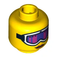 Minifig Head, White Ski Goggles with Pink and Purple Glass, Strap and Red Lips
