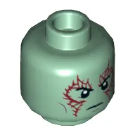 Minifig Head Drax, Light Bluish Gray Cheek Lines, Dark Red Tattoos on Front and Back, Serious Print