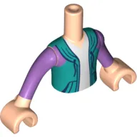 Minidoll Torso Boy with White Shirt and Dark Turquoise/Lavender Hoodie print, Light Nougat Arms and Hands