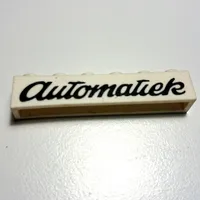 Brick 1 x 6 without Bottom Tubes with Cross Side Supports with 'automatiek' Cursive Black Print