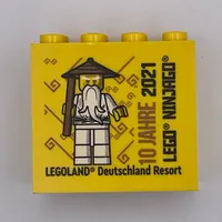 Brick 2 x 4 x 3 with 'LEGOLAND Deutschland Resort' and '10 JAHRE 2021 LEGO NINJAGO' Print