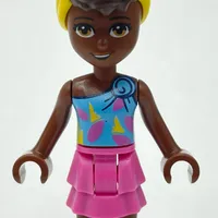 Nandi - Medium Azure Top, Dark Pink Skirt, Dark Brown Hair with Bandana