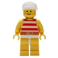 Man, Red and White Striped Swimsuit, White Cap