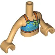 Minidoll Torso Girl with Warm Tan Arms and Hands with Dark Azure/Orange Bikini, Lime Leavers, Dots print