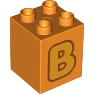 Duplo Brick 2 x 2 x 2 with Bright Light Orange 'B' Print