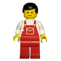 Man, Red Overalls, Black Hair (3626b Head)