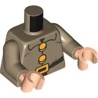 Torso, Bright Light Orange Buttons, Belt Buckle, Black Belt print, Dark Tan Arms, Light Nougat Hands