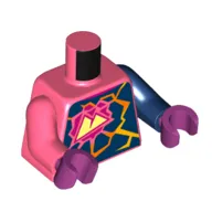 Torso, Odd Arms, Yellow Mountains in Dark Pink Flower, Dark Blue Shapes, Lava print, Left Dark Blue Arm, Right Coral Arm, Magenta Hands