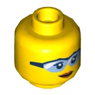 Minifig Head Peach, Glasses Light Blue with Black Frame, Peach Lips, Closed Mouth Smile Print