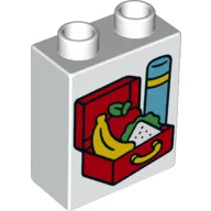 Duplo Brick 1 x 2 x 2 with Bottom Tube, with Lunch Box and Flask Print