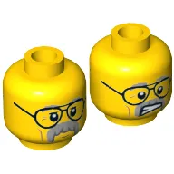 Minifig Head Pa Cop / Professor Brainstein, Glasses, Gray Moustache and Eyebrows, Cheek Lines, Mouth Closed / Clenched Teeth Print