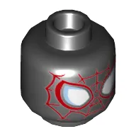 Minifig Head Spider-Man (Miles Morales), Large White Eyes, Red Web Print [Hollow Stud]