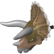 Animal Body Part, Dinosaur, Triceratops Head with Light Bluish Gray Horns and Reddish Brown Top with Dark Brown Print