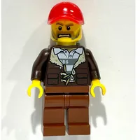 Criminal, Open Dark Brown Jacket over Prison Shirt, Red Cap, Beard