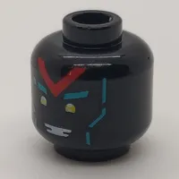 Minifig Head Unagami, Yellow Eyes, Red 'V', Dark Turquoise Eyebrows and Lines / Angry with Red Squares Print